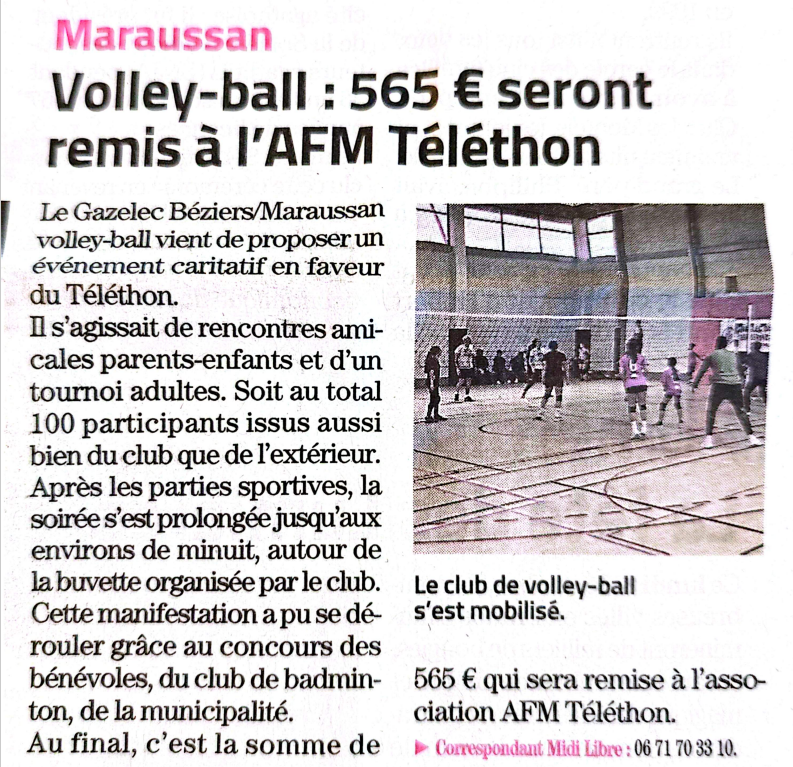 Evènement caritatif pour le téléthon avec un bénéfice de 565€